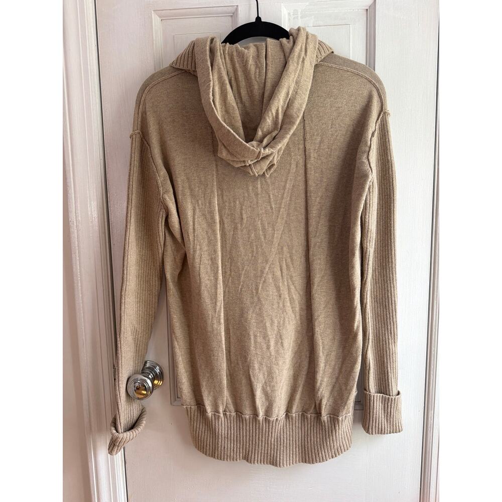 L.A.M.B. Cotton Cashmere Cowl Neck Drawstring Hoodie Sweater Oatmeal Tan P/S - Picture 4 of 4